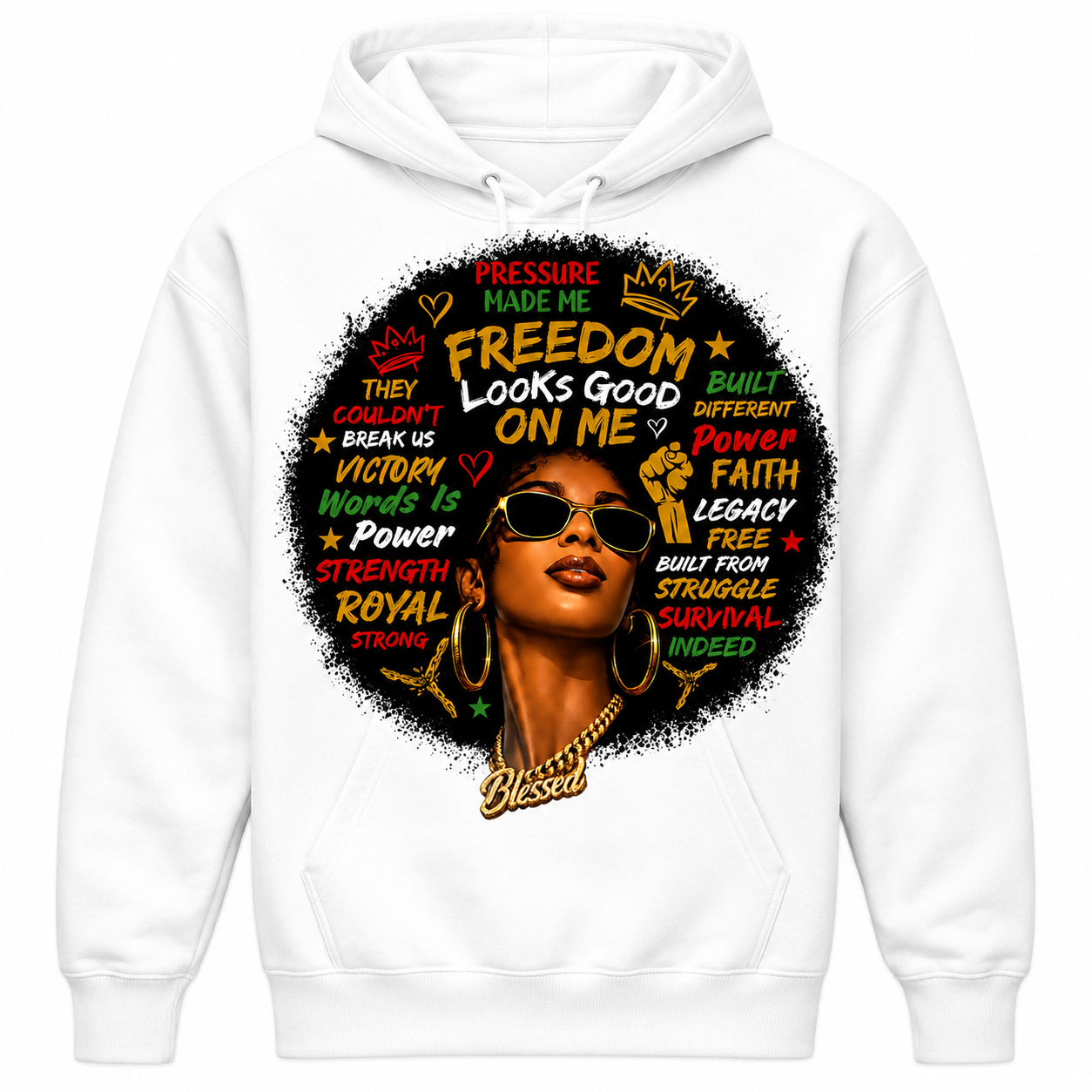 Freedom Looks Good On Me™ Women’s Black Hoodie | Juneteenth Streetwear Graphic Hoodie