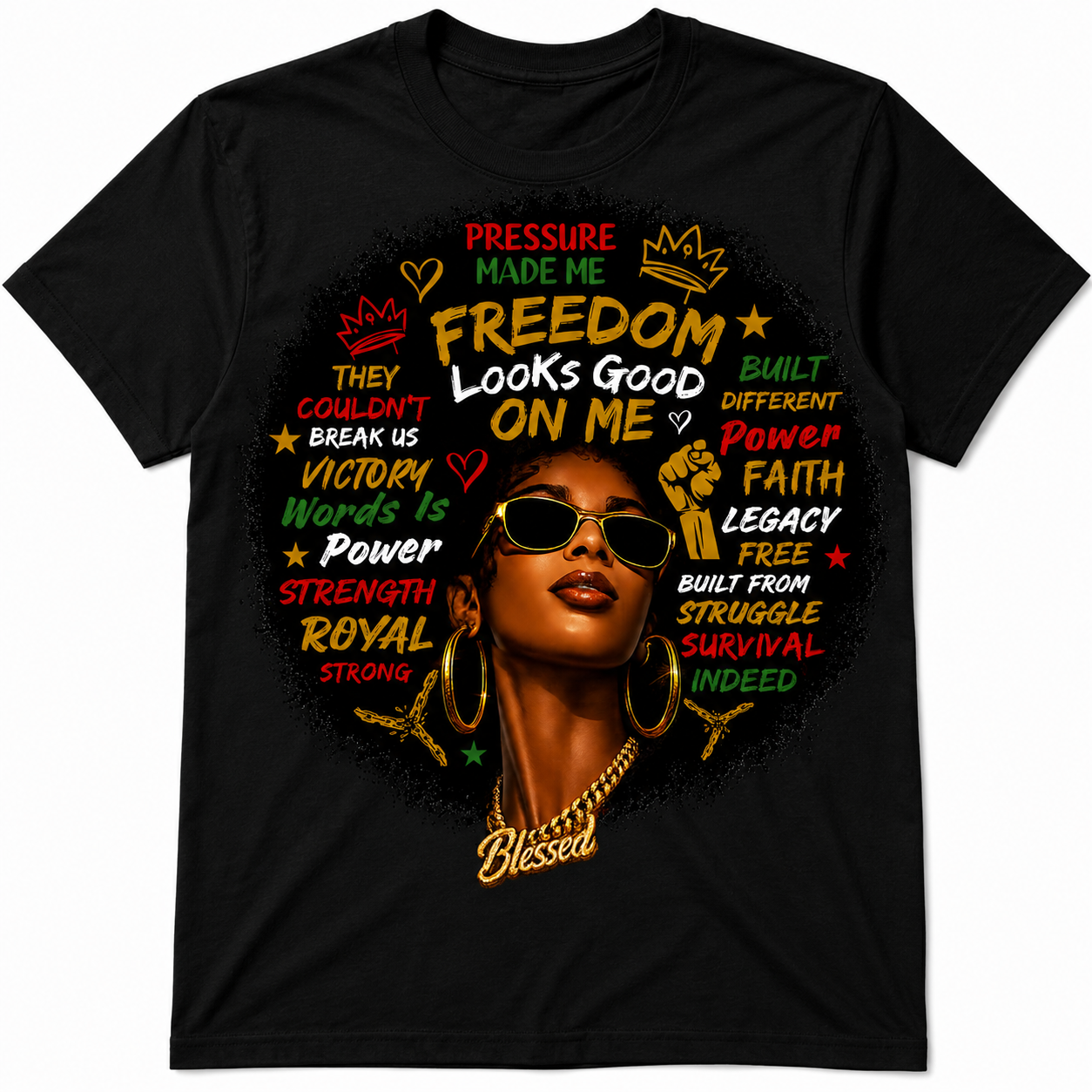 Freedom Looks Good On Me™ Women’s Black Graphic T-Shirt | Juneteenth Streetwear Tee
